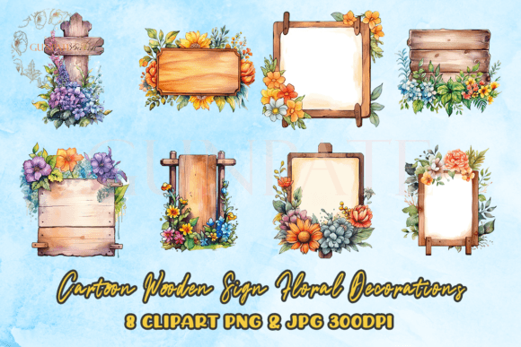 Download Cartoon Wooden Sign Floral Decorations - Deco Collection
