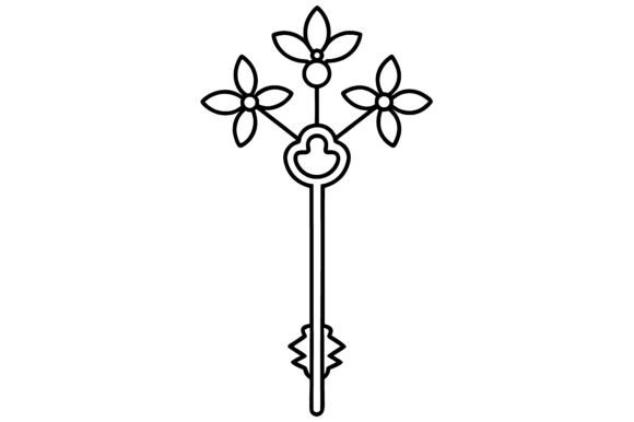 Download Line Art Key with Floral Decorations - Deco Collection