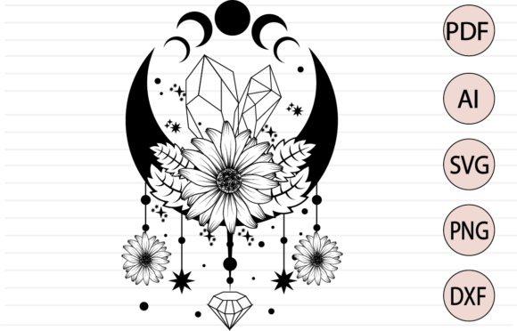 Download Witchy Moon Daisy Flower &amp; Crystals SVG - Crystals Collection
