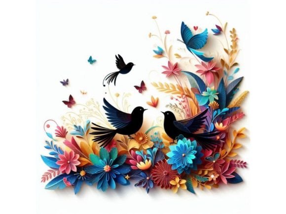 Download Birds with Bright 3D Floral Decorations - Deco Collection