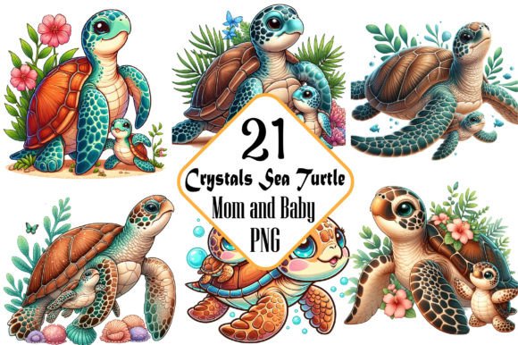 Download Crystals Sea Turtle Mom and Baby Clipart - Crystals Collection