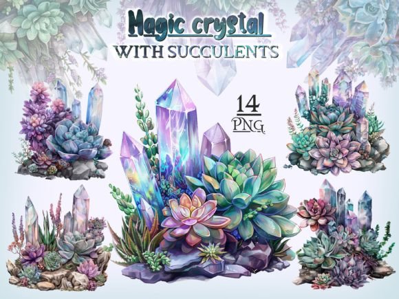 Download Crystals with Succulents PNG Bundle - Crystals Collection