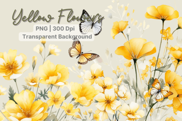Download Yellow Flower Watercolor Butterfly - Yellow Collection