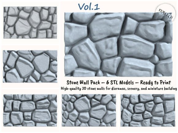 Download 3D Stone Wall Pack &ndash; 6 Modular Walls for 3D Printing - Premium Resources